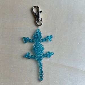 Handmade Beaded Lizard Keychain - Turquoise Blue